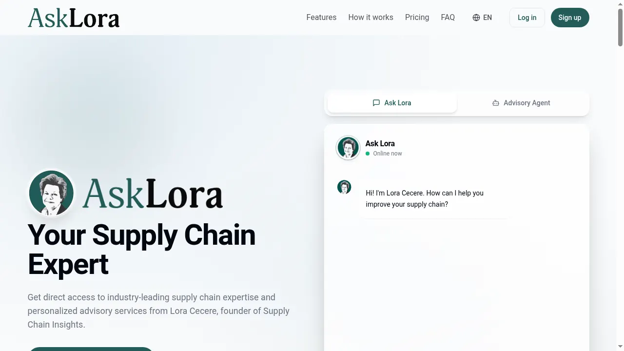 Ask Lora hero: Your Supply Chain Expert chat interface